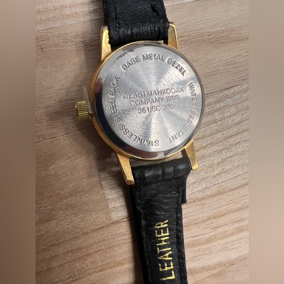 Kodak Olympics Ladies Watch Vintage Genuine Black Leather Yellow Gold Tone Case - Picture 9 of 11